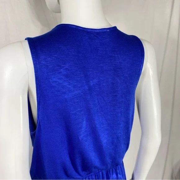 Pink Rose Faux Wrap Plunging V-Neck Royal Blue Romper - Picture 6 of 7